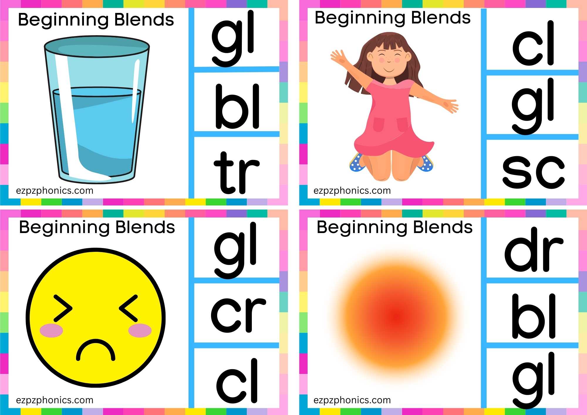 GL Beginning Blends Clip Cards Look At The Images And Clip The Correct Letters Set 2